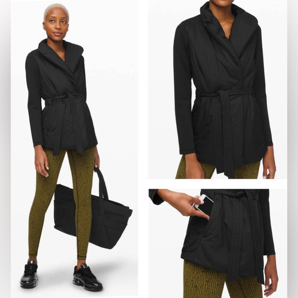 Lululemon Fall Winter Serene Black Belted Wrap Waterproof Jacket 8 Minimalist